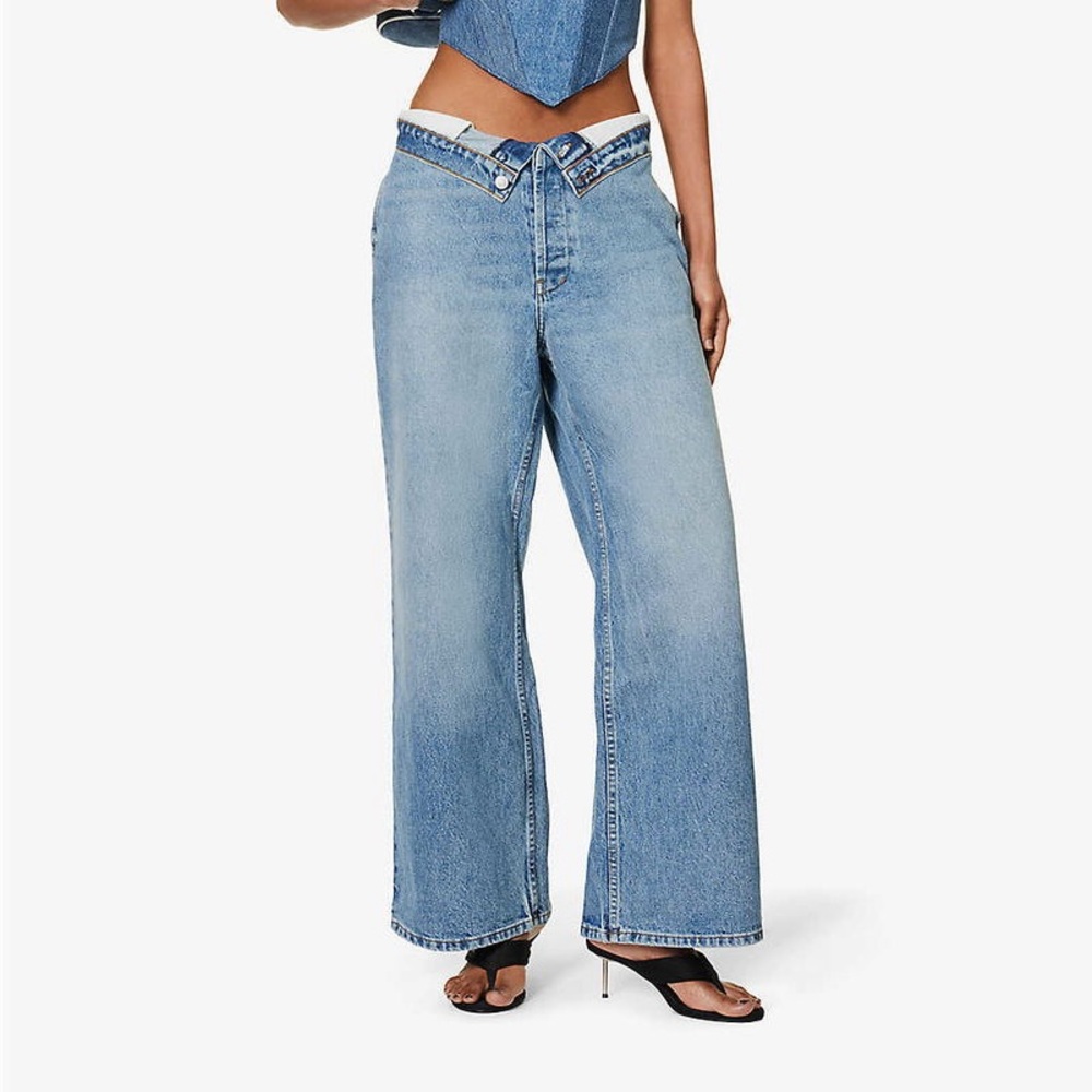 EB DENIM Madison Asymmetric-Waistband Wide-Leg High-Rise Jeans size 25